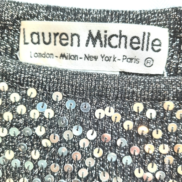Large Lauren Michelle Grey Beaded Sleeveless elegant Sweater Top - Picture 9 of 17